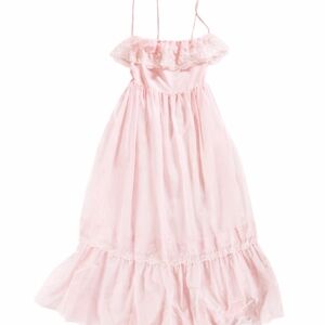 Vintage Pink Lace Ruffle Maxi Dress